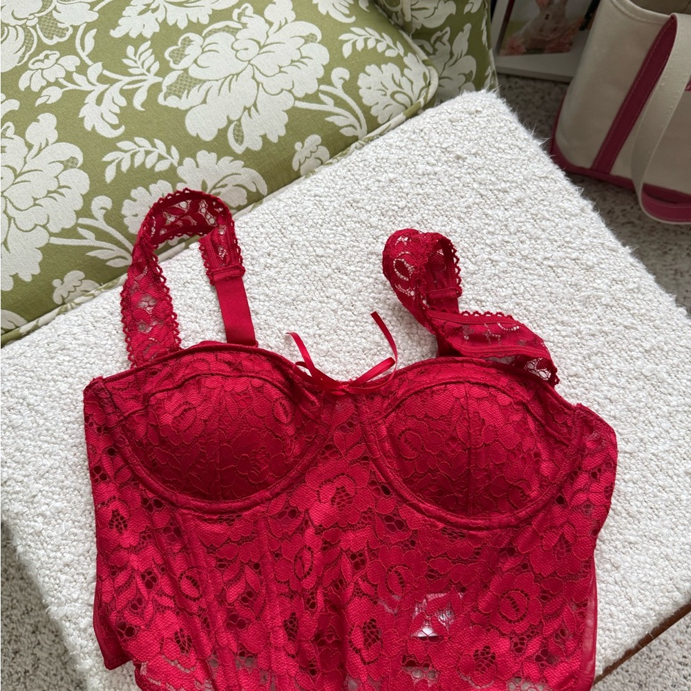 Garage Red Lace Bra Corset Top